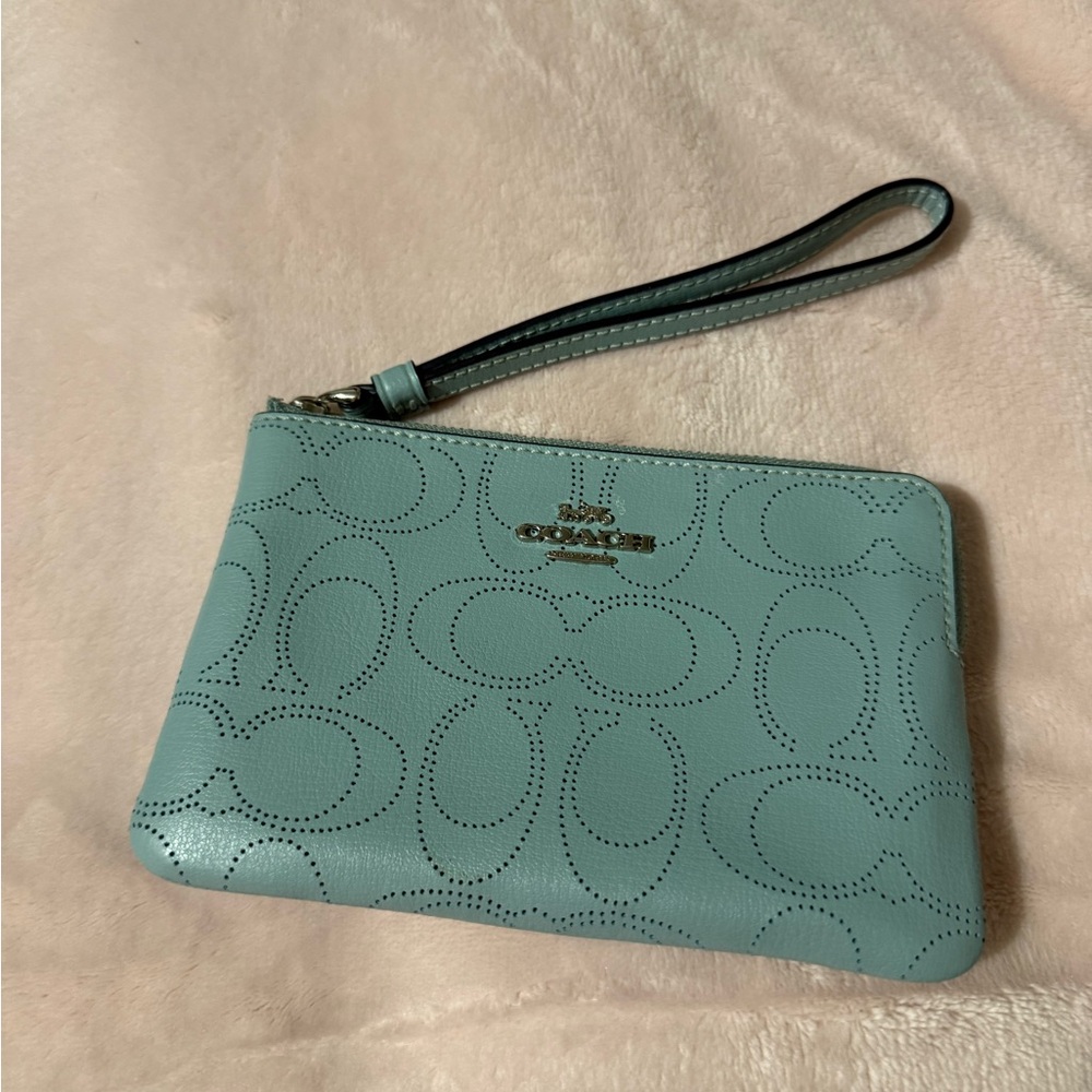 Coach Perforated Teal Wristlet